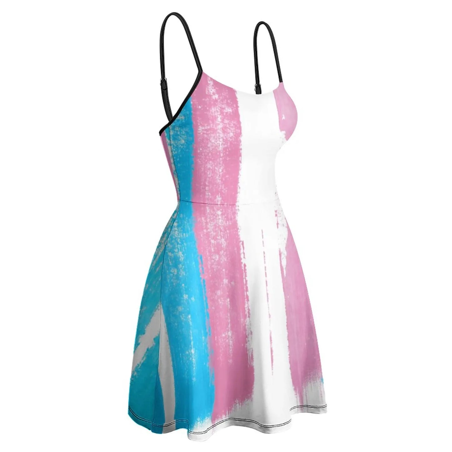 Trans Pride Flag Stripes Women's Sling Dress Graphic Exotic Woman's Clothing Graphic  Vacations Strappy Dress