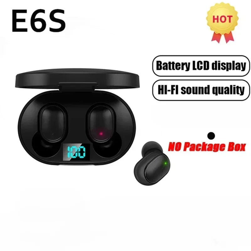 E6S Wireless Bluetooth Black Earphones TWS Bluetooth Headset Wireless Earbuds Noise Cancelling Earphones with Microphone Headphones