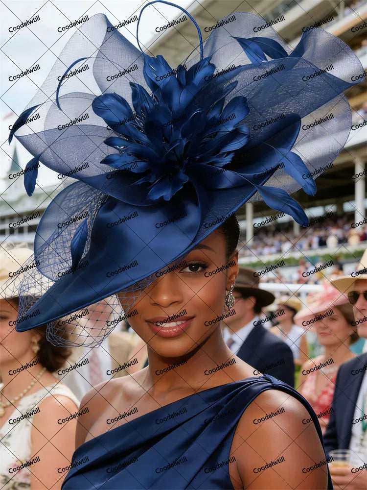 22 Colors Big Kentucky Fascinator Veils Hat Women Ladies Race Headpiece Bride Evening Wedding Party Royal Ascot Millinery Cap Mesh  French  Chapeau Opera Concert Red Carpet Luxury Hats