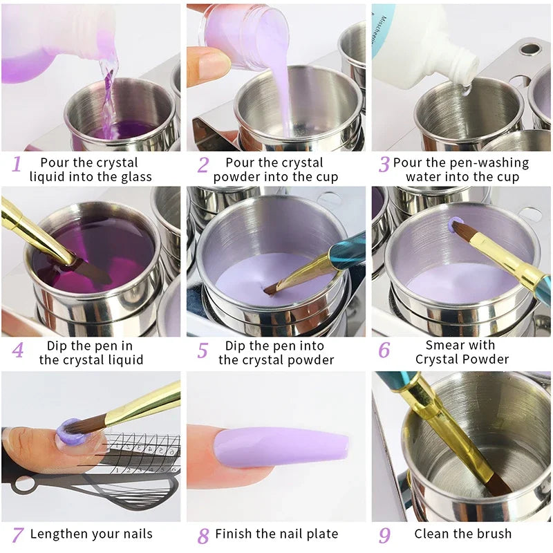 3pcs/Set Manicure Acrylic Liquid Powder Stainless Steel Container Tray Dish Disinfectant Cup With Metal Lid Nail Art Tool