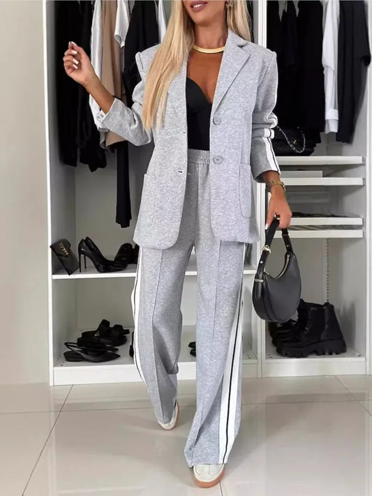 7 Colors S-3XL UK Size 2PCS Set Autumn And Winter New Long Sleeves Suit Italian Women's Suit Fashion Pimp Stitching Pants Pocket Female Office Lady Blazer Outfit Girls Ladies Fashion Clothing Products