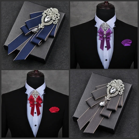 3 PCS Set 14 Types/Colors Luxury Wedding Bow Tie Brooch Set Concert Accessories Men's Women's Suit Shirt Collar Flower Corsage Handmade Jewelry Luxurious Apparel Sets