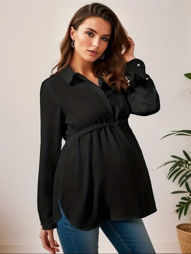 NEW S-2XL Maternity Cotton Clothes Pure Color Loose Breathable Comfort Shirt Elegant  Simple Stylish Top for Pregnant Women Blouse Female Maternity Fashion Clothing Supplies