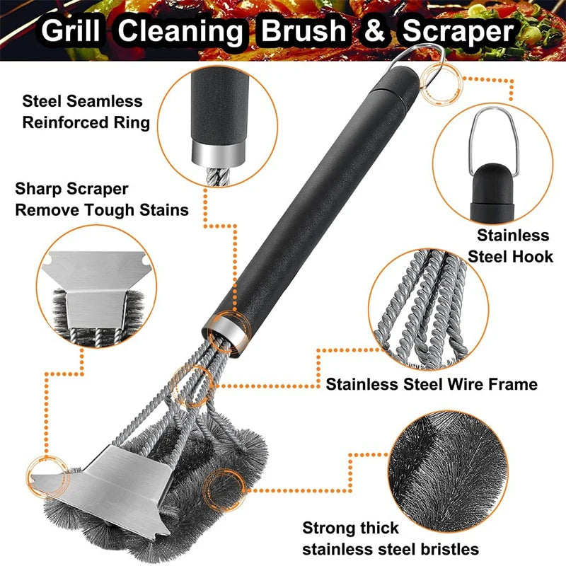 Safe Grill Brush and Scraper with Deluxe Handle 18 inch Grill Cleaner Brush Stainless Steel Bristle Grill Brush JT61