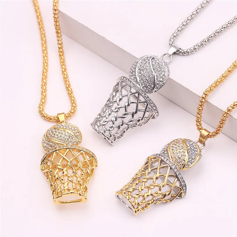 NEW Fashion Street Exaggerated Punk Basketball Pendant Necklace for Women Men Sports Hip Hop Chain Jewelry Accessories