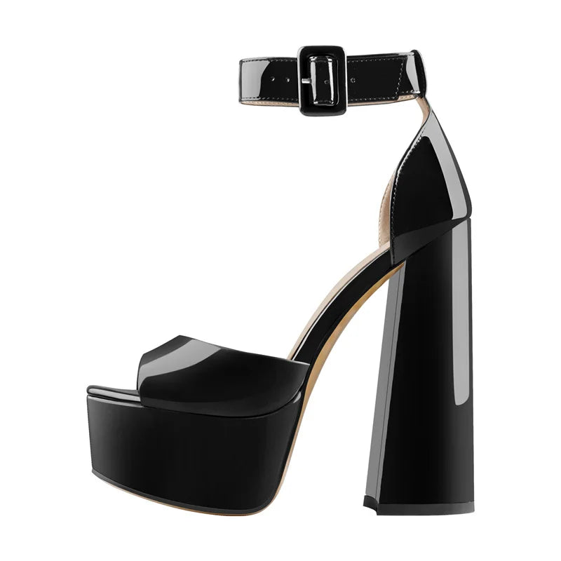 Women High Heels Shoes Sandals Platform Peep Toe Chunky Square Heels Ankle Strap Sandals Black And White Stripes Party Fashion Shoes