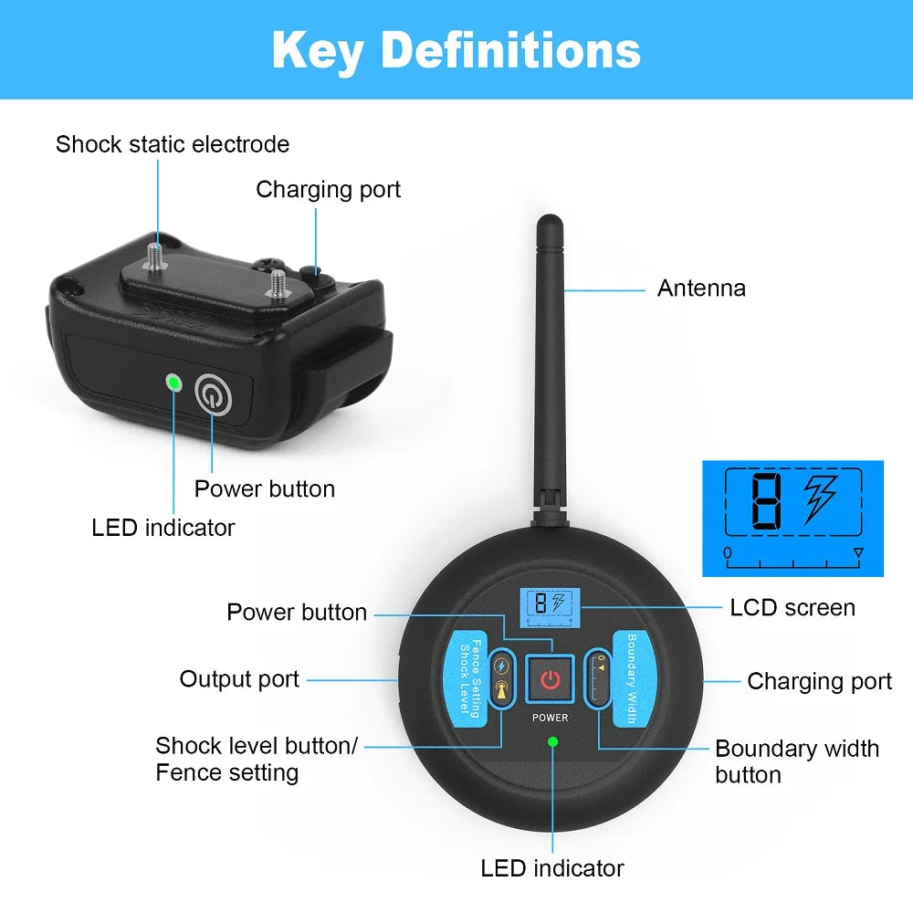 200m Dog Wireless Rechargeable Electric Fence, IP68 Waterproof Beep + Shock Training Mode, Transmitter and Collar Combo