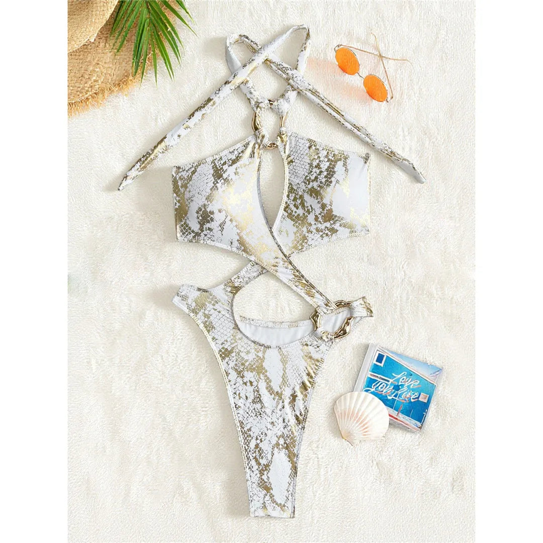 Just Arrived 6 Colors Sexy Bather Bathing Suit Swim Tummy Cut Out Control Leopard Snakeskin Women Swimwear Halter High Cut Leg One Piece Monokini Swimsuit Female K7972