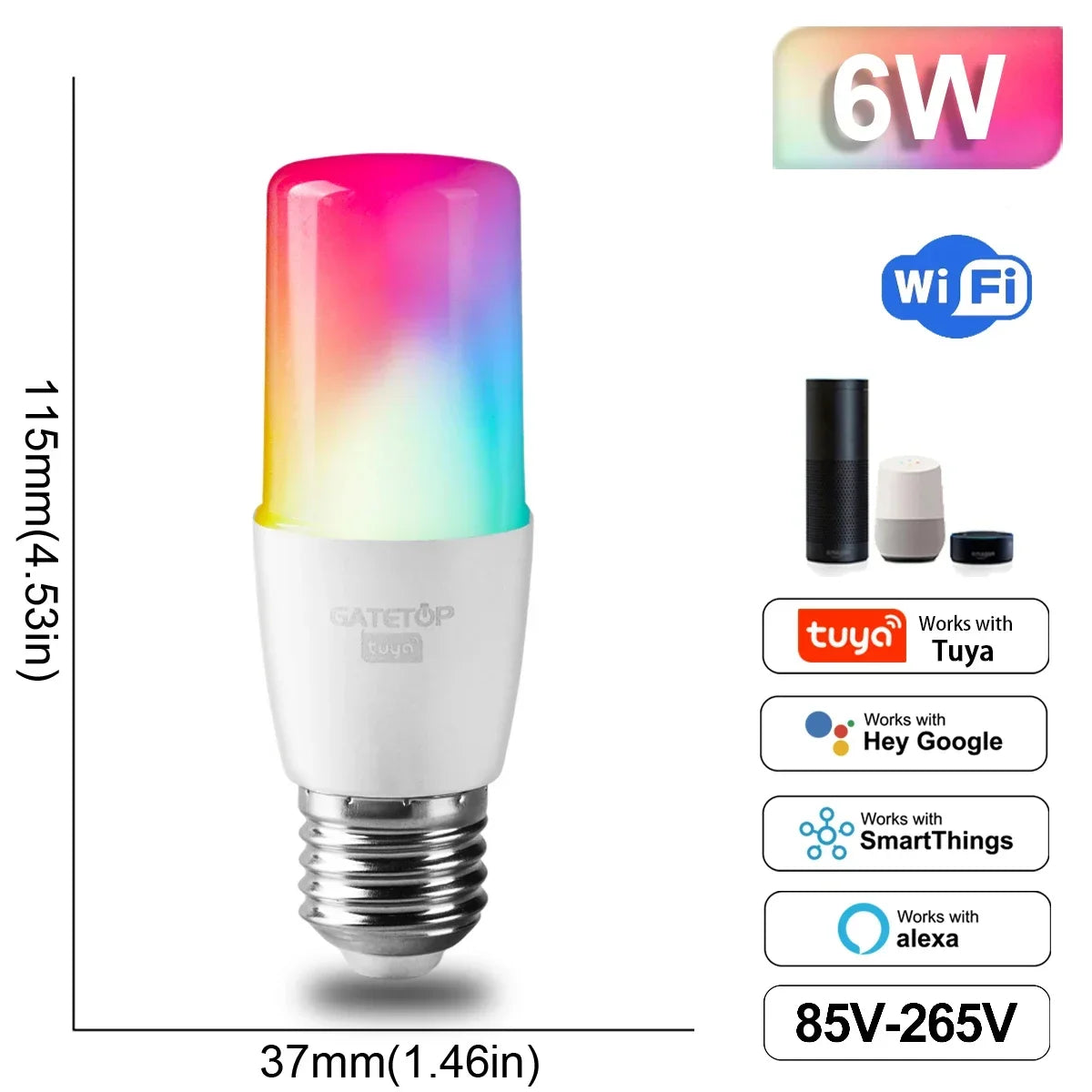 NEW Arrivals Alexa Google RGB Smart LED Bulb Dimmable TUYA  Gu10 C37 A60 T37 E14 E27 B22 Light Wi-Fi Magic Lamp AC 110V 220V Romantic Atmosphere for Living Room Bedroom Party