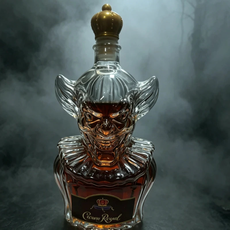 Horror Clown Style Crystal Glass Decanter Crown Royal Baphomet Style Whiskey Wine Bottle, Halloween Decoration Gift First Choice Witchcraft Barware Accessories