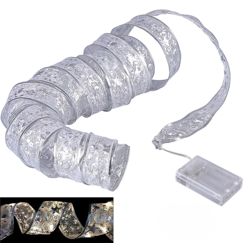 NEW Arrivals 5CM Wide Christmas Ribbon Fairy Light Christmas Decoration DIY Bows String Light Tree Ornaments For Home Xmas Decor New Year Eve Accessories Supplies