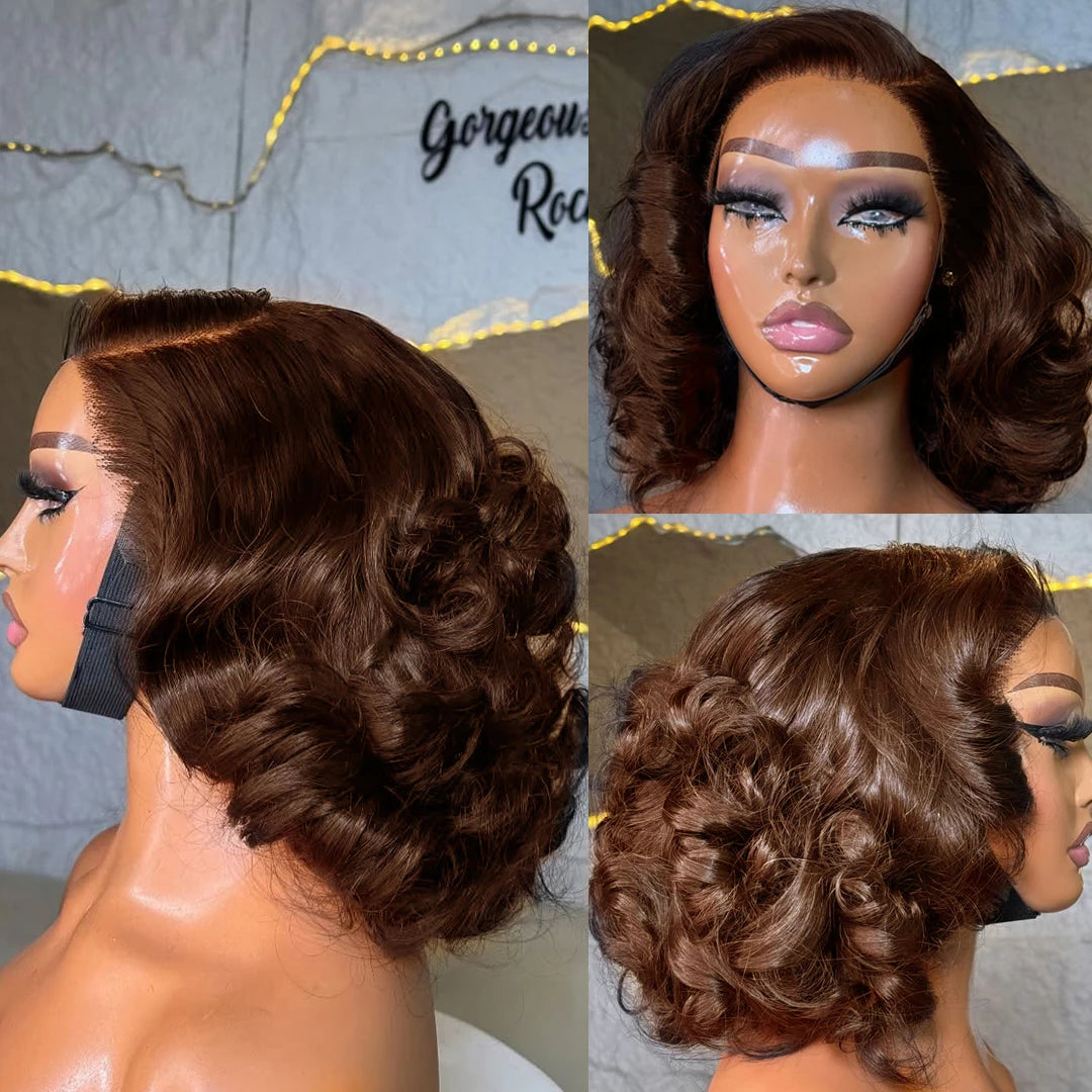 Just Arrived Body Wave 250% Density Chocolate Brown Short Bob Wig 13x4 HD Lace Front Wig 100% Human Hair Wigs Loose Wave Bob Wigs For Women