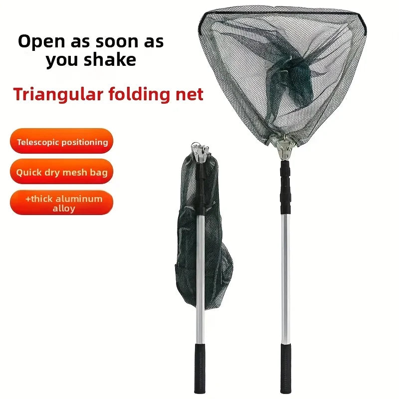 1.7M Rice Ultra-Lightweight Retractable Foldable Fishing Net Durable Aluminum Alloy Telescopic Handle Portable Fish Catcher Fishing Net Outdoor River Lakes Boat Fishing Accessories