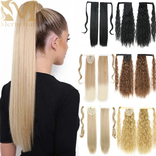 NEW  Synthetic Long Straight Wrap Around Clip In Ponytail Hair Extension Can Be Permed Heat Resistant Pony Tail Fake Hair
