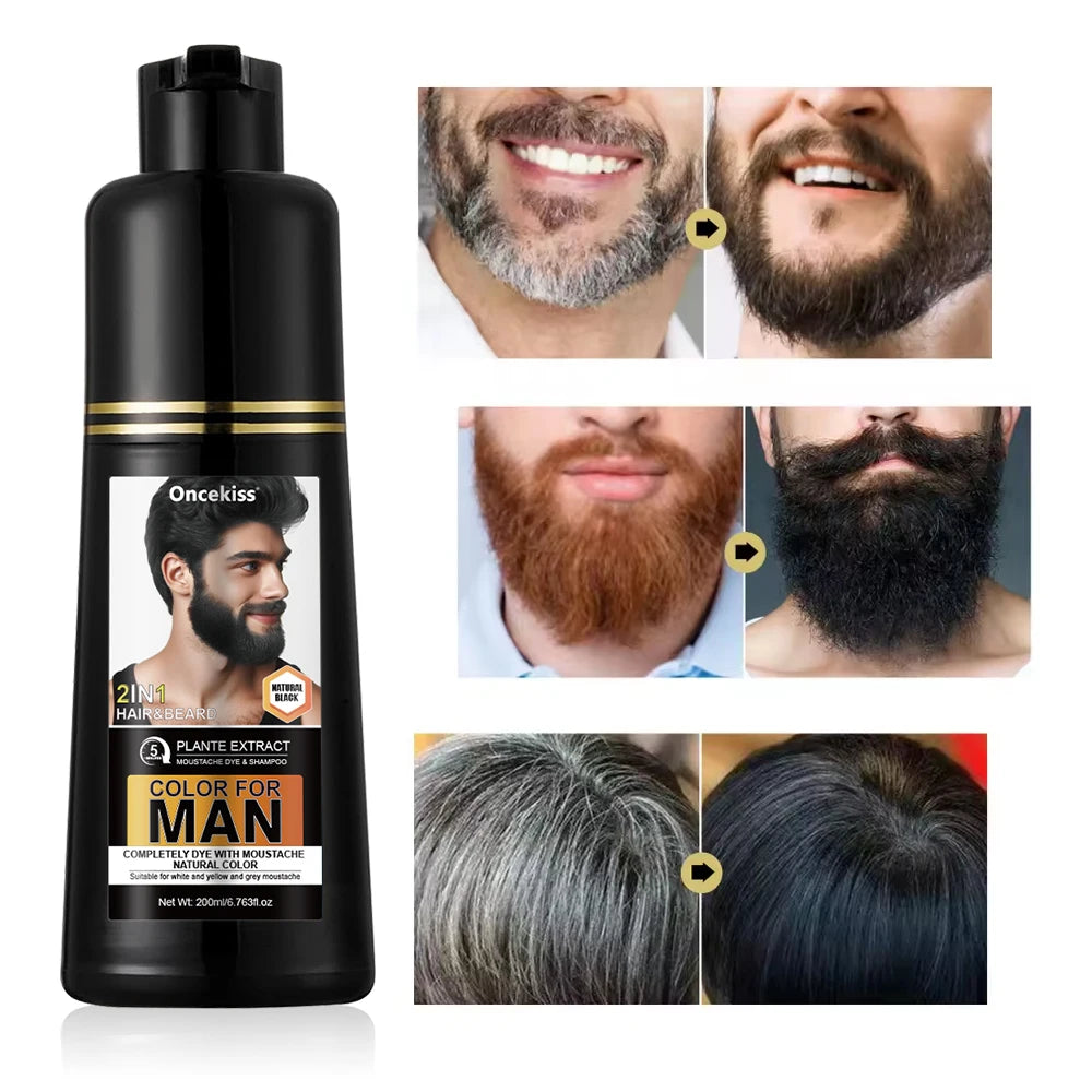 NEW Brown/Black Color Natural Long Lasting 200ml Permanent Beard Dye Shampoo for Men Beard Dying Removal White Gray Beard Hair Men Beard Dye Shampoo Men Grooming Supplies