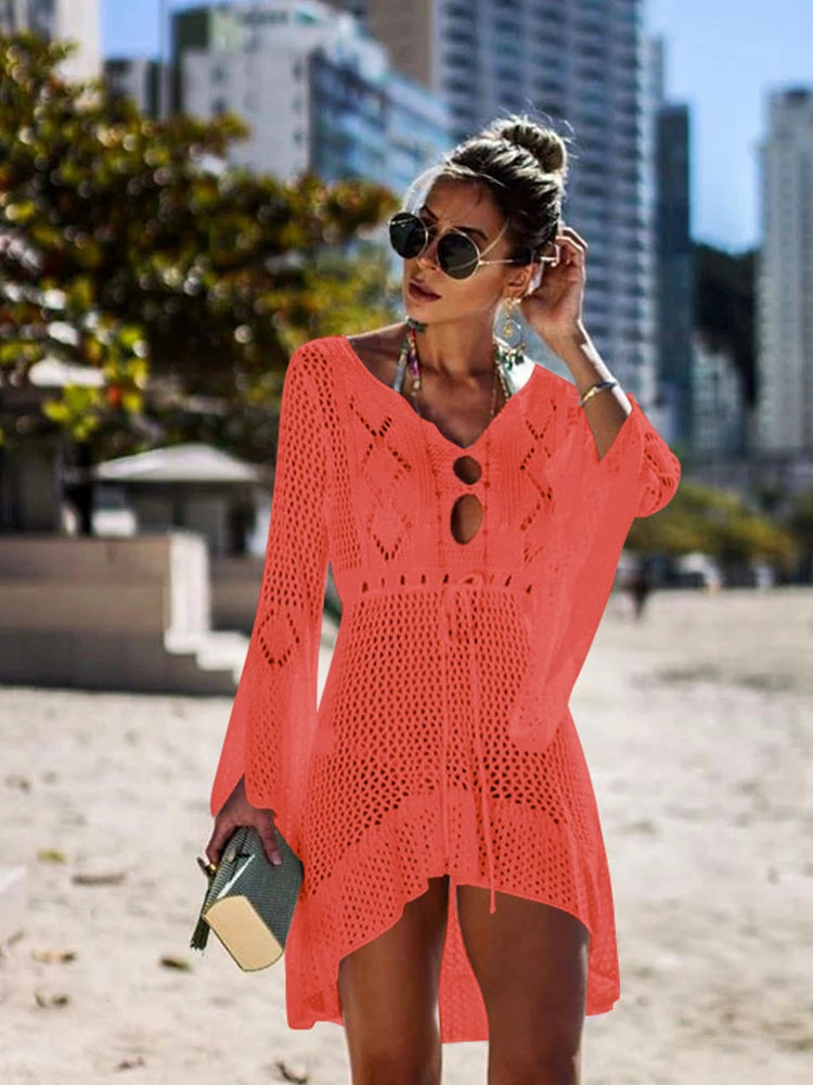 NEW Arrivals 7 Colors Sexy Cover Up Bikini Women Swimsuit Cover-Up Beach Bathing Suit Beach Wear Knitting Swimwear Mesh Beach Dress Tunic Mini Dress