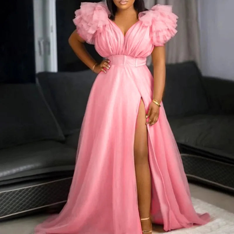 L-5XL Plus Size 5 Colors African Dresses for Women Sexy African Sleeveless V-Neck Party Wedding Evening Long Dress Maxi Dress African Clothing Supplies