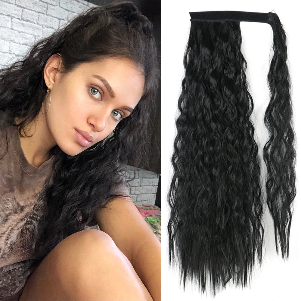 NEW  Synthetic Long Straight Wrap Around Clip In Ponytail Hair Extension Can Be Permed Heat Resistant Pony Tail Fake Hair