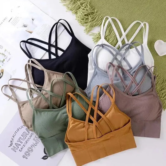 NEW Arrivals Sexy Women Tops Back Cross Strap Tank Top Push Up Running Sports Yoga Bra Breathable Soft Fitness Beauty Solid Color Girls Sports Clothing Supplies