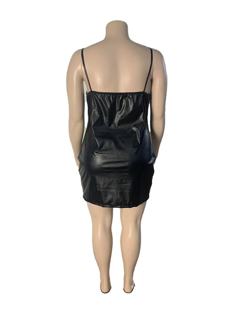 NEW Arrivals XL-5XL Plus Size High Quality Dresses Woman Girls Leather Bodycon Night Clubwear Dress PU Sling Sexy Short Dress Evening Outwear Outfits Female Ladies Luxury Fashion Clothing Supplies