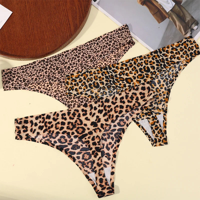 NEW Arrivals 3Pcs/Set Sexy Leopard Thongs G-String  Women Panties Thongs Fashion Underwear Seamless Printed Panties Breathable Cozy Bikini Silk T-Back Ladies Girls Sexy Underwear Supplies