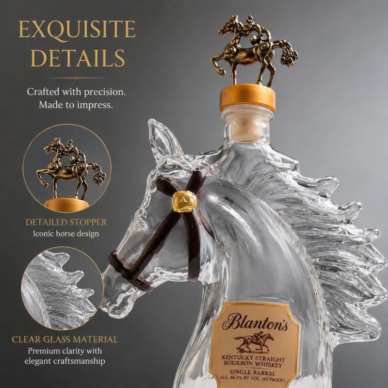 NEW  Blanton's Horse Head Shaped Crystal Whiskey Decanter, Luxury Bronze Horse Rider Stopper Liquor 400ml Bottle, Kentucky Bourbon Spirits Storage Home Bar Pubs Night Club Barware Accessories