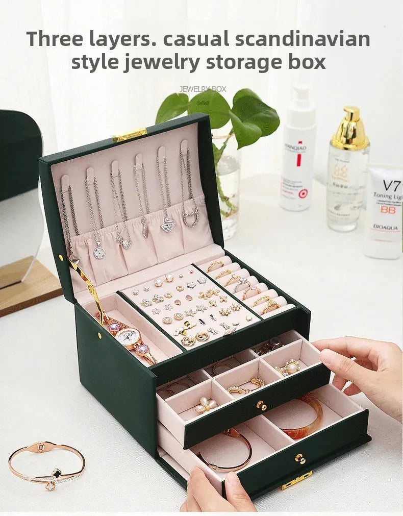 NEW Arrivals Simple Leather Jewelry Luxury Box with Lock Drawers Storage for Earrings And Accessories Secure And Stylish Organizer
