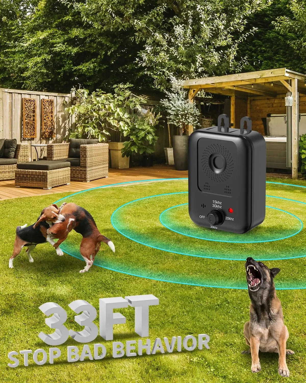 Dog Repellent, Automatic Anti Barking Device, Rechargeable Ultrasonic Deterrent Device, Suitable for Outdoor and Indoor Use