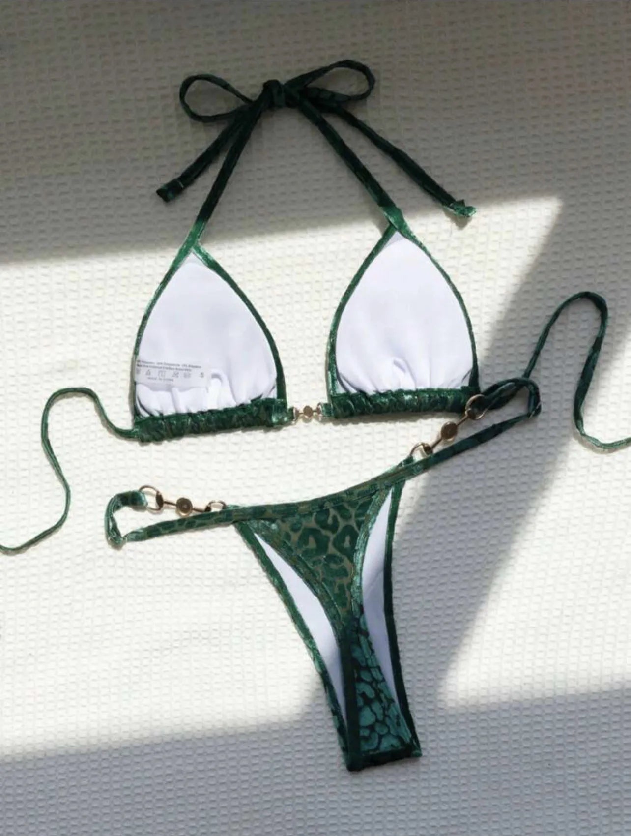 Brazilian Summer Women Leopard Pearl Bathing Suit Beachwear Thong Two Pieces Set Special Fabric Halter Neck Swimwear Bikini