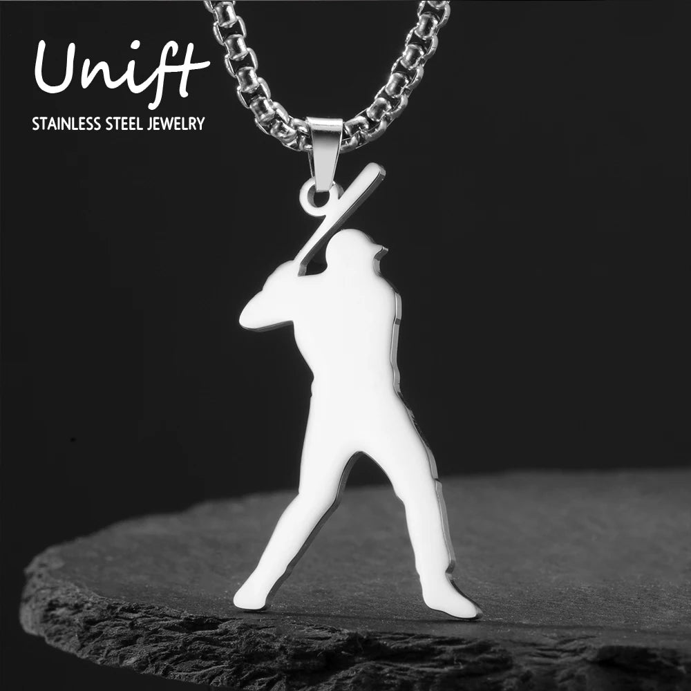 Baseball Gold Necklace Teen Boy Neck Chain Stainless Steel Pendant Necklace Fashion Sport Jewelry Men Sport Enthusiast Gifts