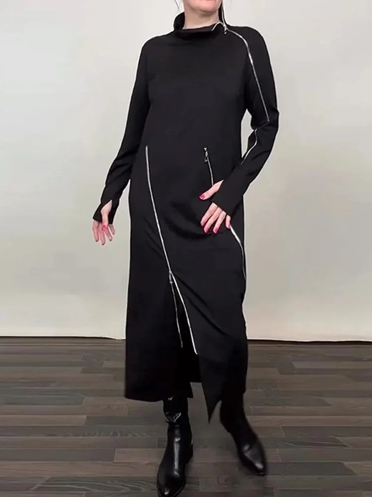 NEW Arrivals S-3XL Long Sleeve Autumn Zipper Party Dress,Spring Women Female Turtleneck Loungewear Maxi Dress, Elegant Patchwork Evening Night Clubwear Streetwear Outfit Girls Ladies Luxury Fashion Clothing Supplies