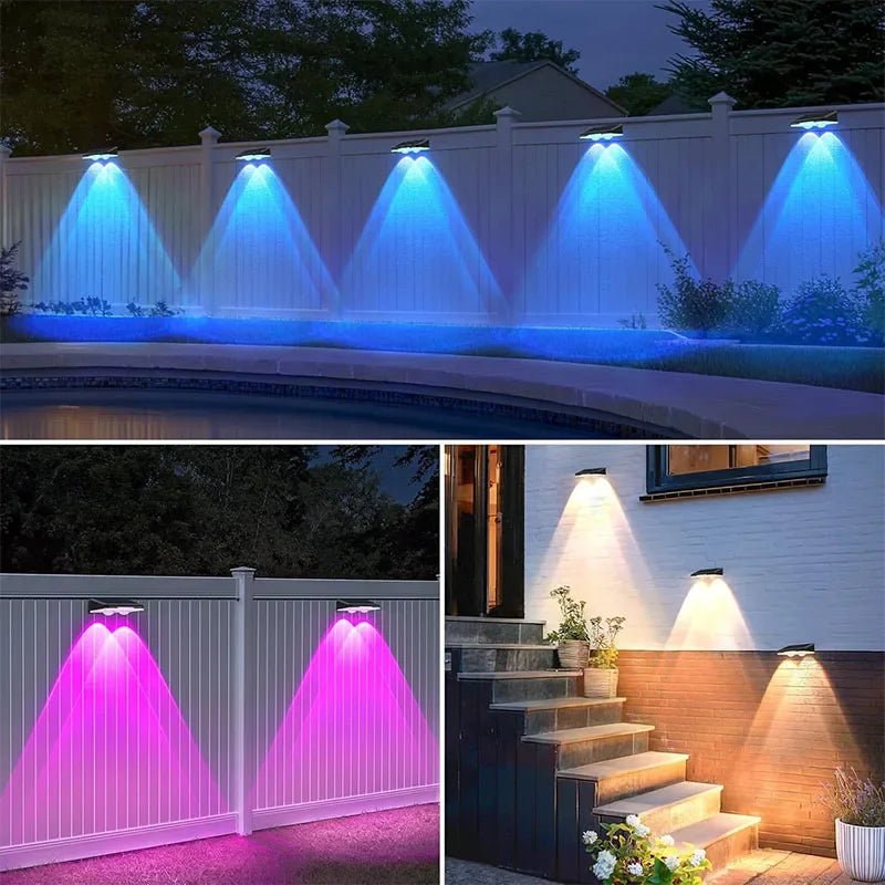 4 PCS Set Solar Fence Lights Waterproof RGB LED Wall Lamp Outdoor Deck Lights for Patio Backyard Walkway Railing Decorative Lights.