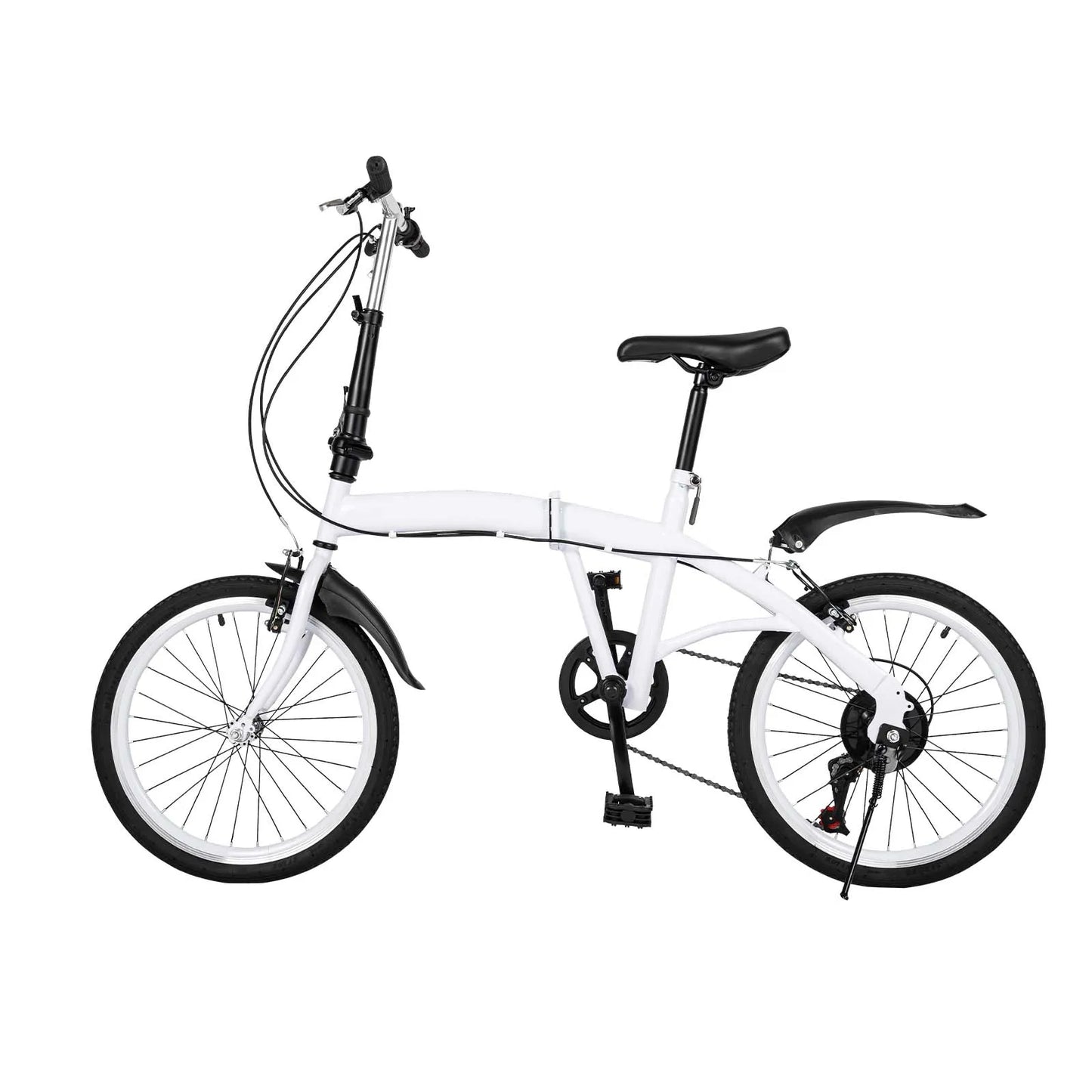 NEW Arrivals White Folding Bike Foldable City Bike for Adult 20" Commute Bicycle 6Speed Gears Multi-speed Transmission Anti-slip Armrest