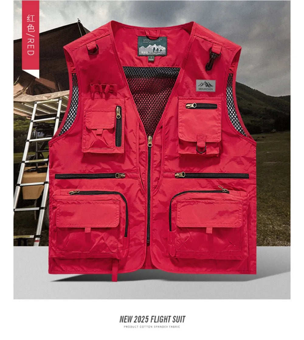 8 Colors S-5XL UK Plus Size Men's Multi-Pocket Vest, New Breathable Outdoor Fishing Vest, High-Quality Design, Casual High-Tech Men's Jacket