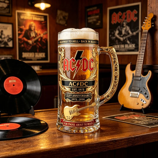 AC/DC Band 53rd Anniversary Heavy Metal Concert Stage Large Capacity Glass Stein, Bar Pub Party Rock Lovers Collectible Gift Cup Home Bar Pubs Night Club Barware Accessories