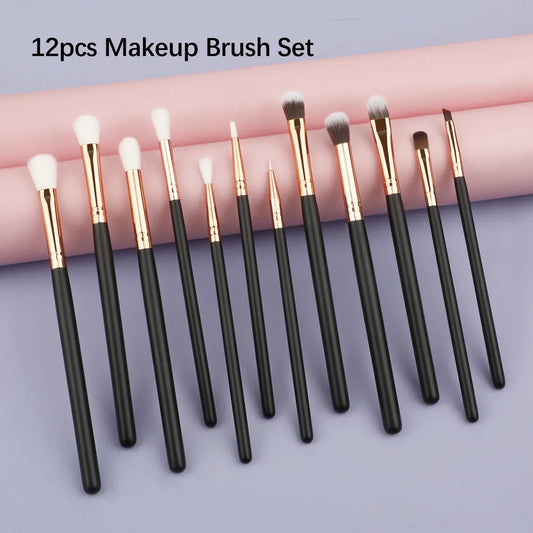 12Pcs Professional Eyes Makeup Brushes Set Wood Handle Eyeshadow Eyebrow Eyeliner Blending Powder Smudge Brush