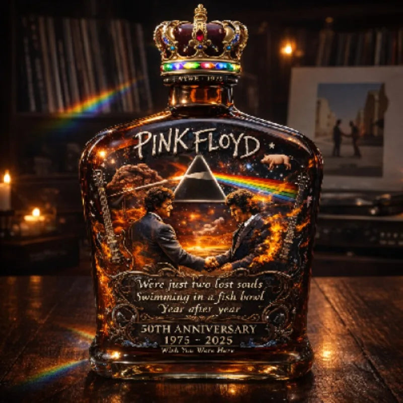 PINK FLOYD Tribute Whiskey Liquor Alcohol Decanter, 50th Anniversary Wish You Were Here Design Liquor Bottle, Premium Gift for Rock Music Lovers Home Pubs Bar Night Club Hotels Barware Supplies