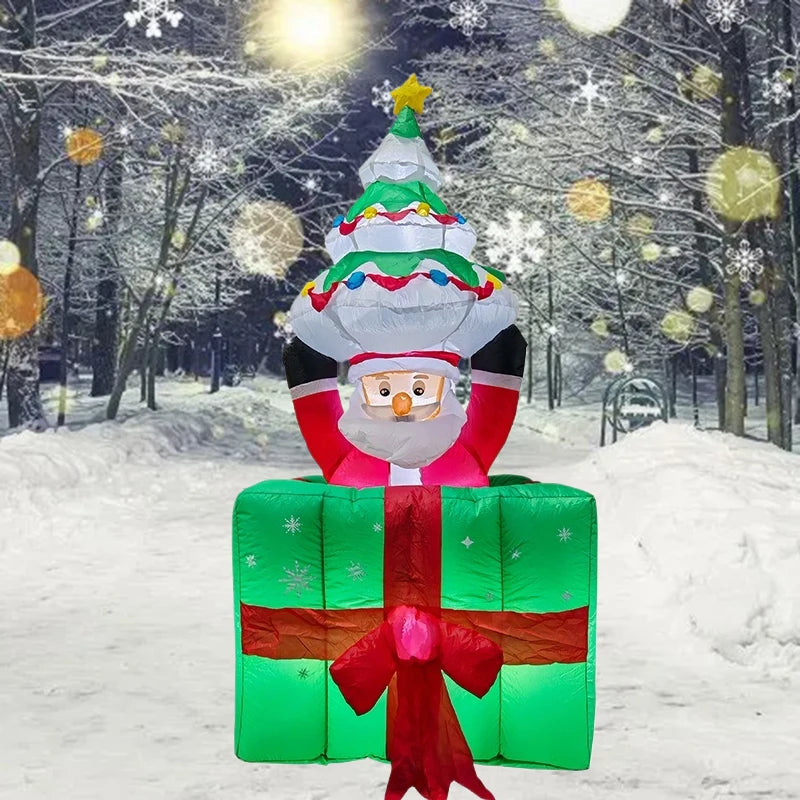5.9FT/1.8M Xmas Decor Inflatable Santa Tree Box Build-in LED Lights Christmas Indoor Party Outdoor Garden Scene Layout Ornament