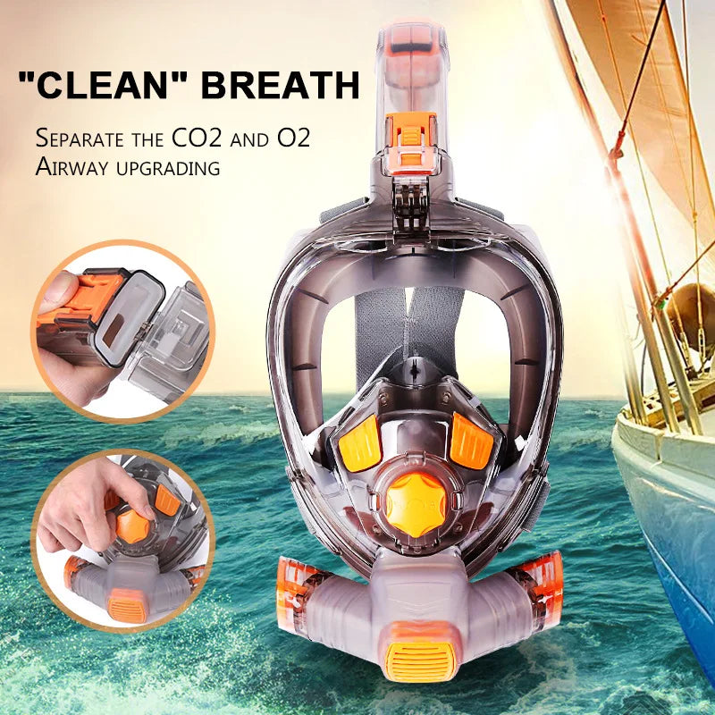 Snorkel Mask Man Woman Scuba Underwater Diving Mask Full Face Snorkeling Masks 180 View Anti-fog Anti-Leak