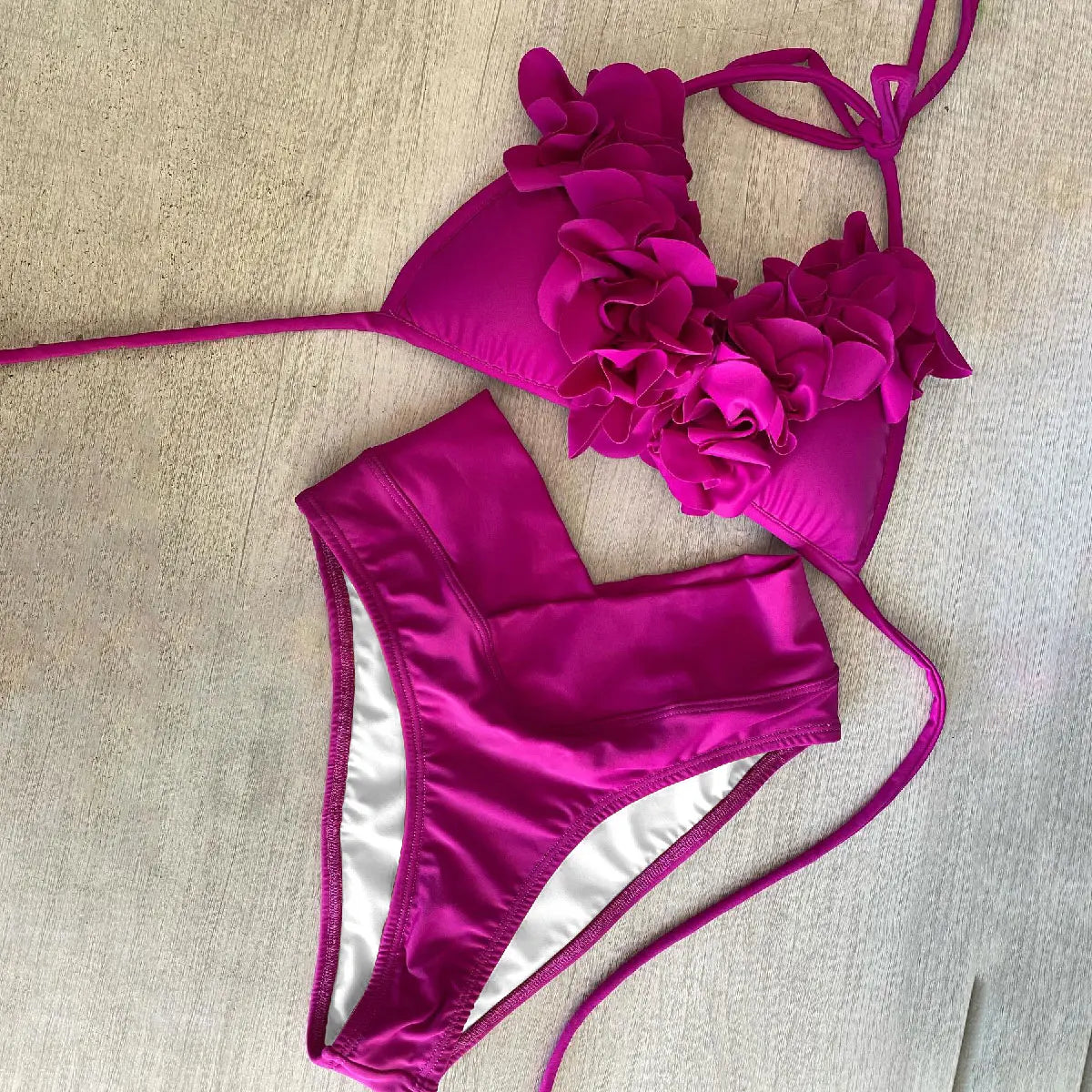 NEW Summer Sexy Petal Push Up Backless Bikini Set Women Fashion Flower Ruffles Bikini Lady Solid Beachwear Bathing Suit Girls Ladies Beach Wear