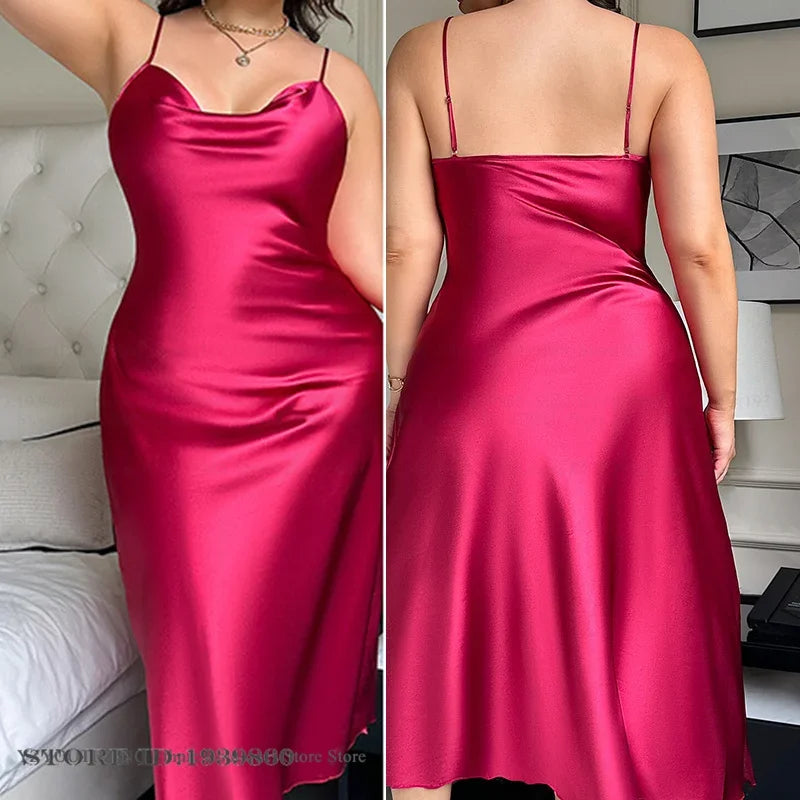 NEW Plus Size XL-2XL-3XL 4XL 5XL, 6 Colors Long Ice Silk, Rayon Nightgown Summer Curvy Female Nightwear Suspender Nightdress Lingerie Loose Satin Home Chubby Women Dress Loungewear