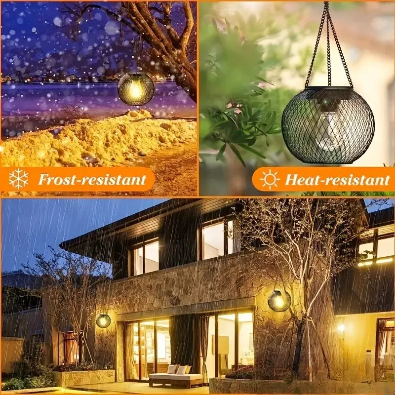 41cm x 15,5cm Solar Garden Lights Outdoor Hollow Diamond Pattern Projection Lantern Waterproof Decorative Hanging Lamp for Yard Pathway Decor