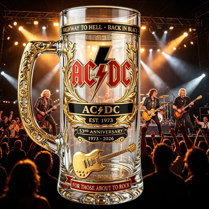 AC/DC Band 53rd Anniversary Heavy Metal Concert Stage Large Capacity Glass Stein, Bar Pub Party Rock Lovers Collectible Gift Cup Home Bar Pubs Night Club Barware Accessories
