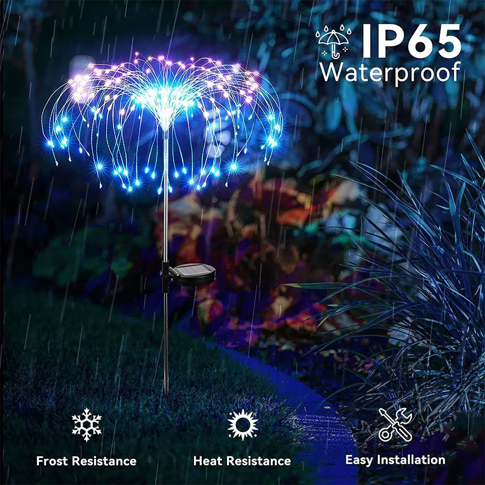 NEW 4PCS Set 200LED LED Solar Fireworks Lights Outdoor Grass Globe Dandelion Lamp for Garden Lawn Landscape Lamp Holiday Light