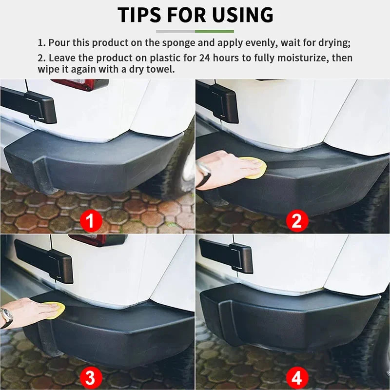 NEW Arrivals Car 300ML + Towel+ Sponge Set Plastic Restorer Back To Black Gloss Plastic Renovator Long Lasting Coating Leather Restore Auto Polish Cleaning Products Car Accessories