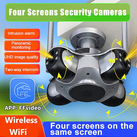 NEW 20MP Surveillance Camera 10K With Four Screens Four Pan Tilt zoom, 360° Panoramic View Home Outdoor Office Factory Wireless Wi-Fi 128GB Network Camera Home Security Supplies