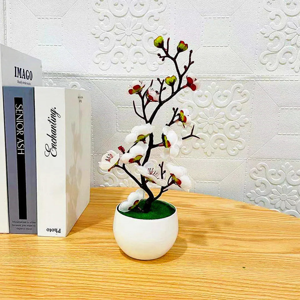 1pcs Bonsai Simulation Silk Plum Flowers Artificial Pot Plant Home Office Plum Blossom Branch Vases Wedding Home Room Decoration