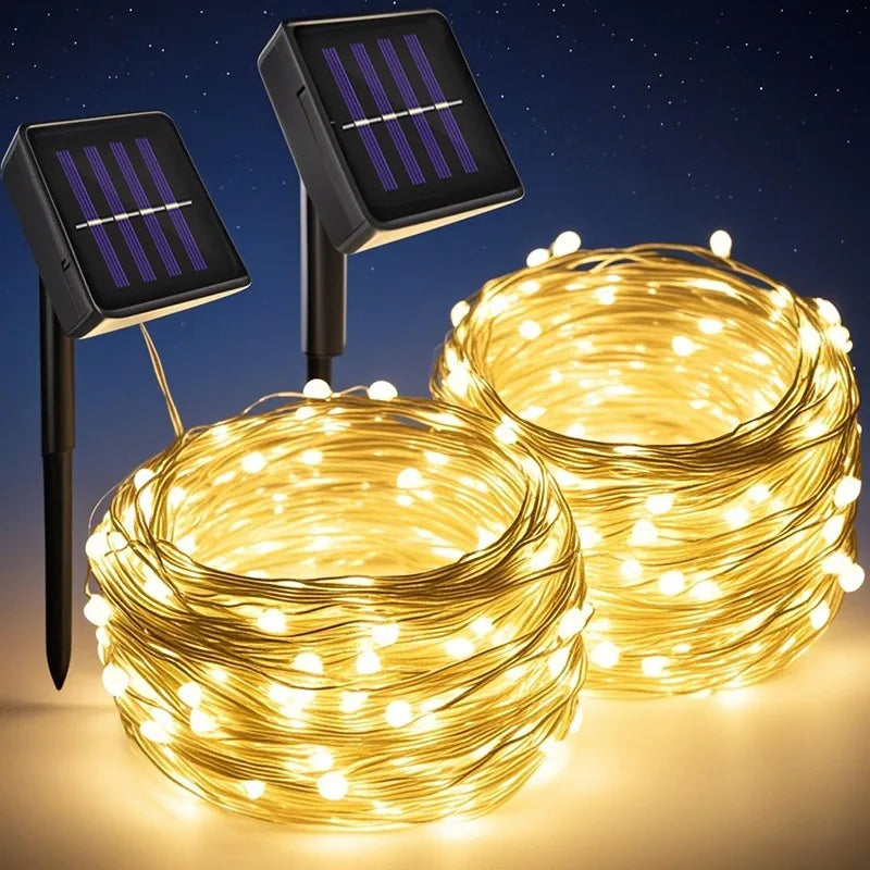 2 PCS Set 30M 300 Led Solar Lights Outdoor Dusk to Dawn Solar Fairy Lights Waterproof 8 Modes Solar Christmas Lights for Outside Patio Garden Gazebo Decoration Lighting Accessories