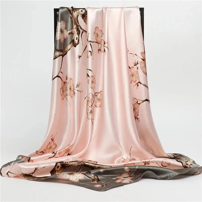 Luxury 90cm Silk Satin Hijab Square Scarf Women Luxury Print Elegant Hair Hand Bag Foulard Shawl Wraps Neck Tie Headkerchief Bandana