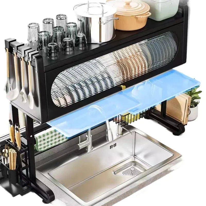 Over Sink Dish Drying Rack 3 Tier Large Metal Dish Rack Over Counter Dish Rack for Kitchen Sink Shelf Multifunctional